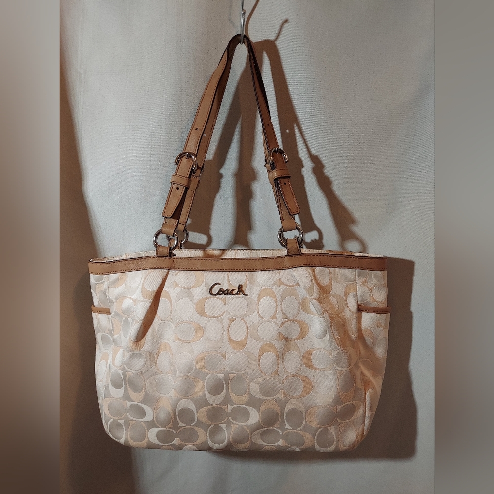 Coach Cream and Tan Signature Tote